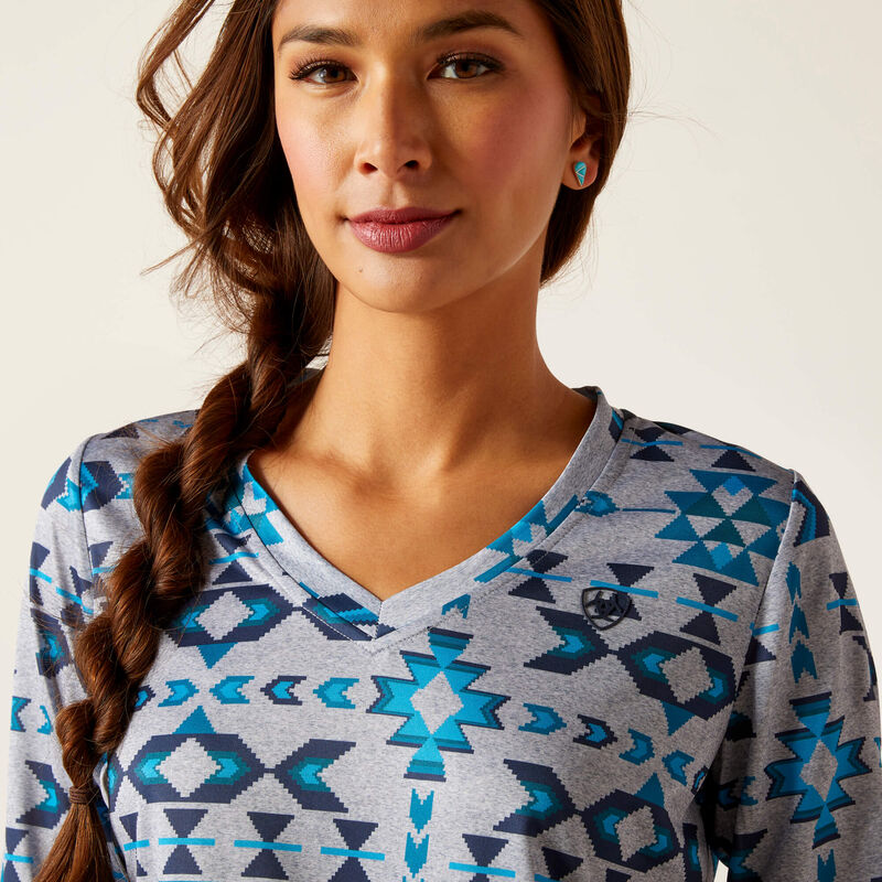 AriatTek Women's V Neck Riverton Print SPF Performance Long Sleeve Laguna Top