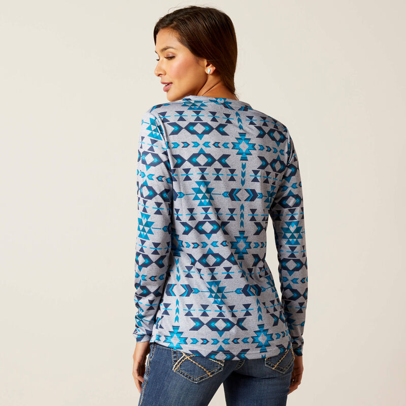 AriatTek Women's V Neck Riverton Print SPF Performance Long Sleeve Laguna Top