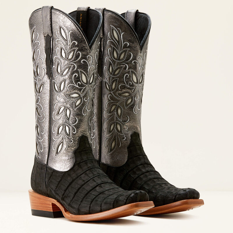 Ariat Women's BLACK SUEDED CAIMAN|SOFT MERCURY Futurity Silk Western Boot