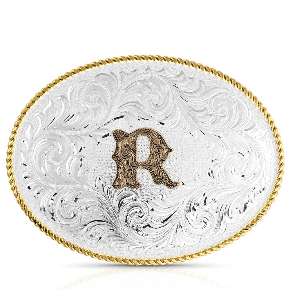 Montana Silversmiths Classic Western Oval Two-Tone Initial Belt Buckle - R