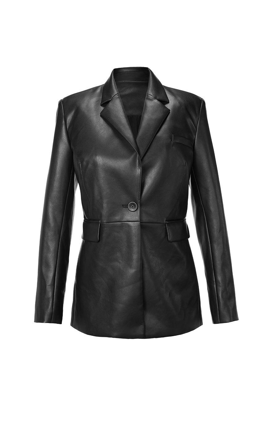 Cabi James Jacket 4495 - NWOT BLACK Faux LEATHER **Great Must Have Blazer!**