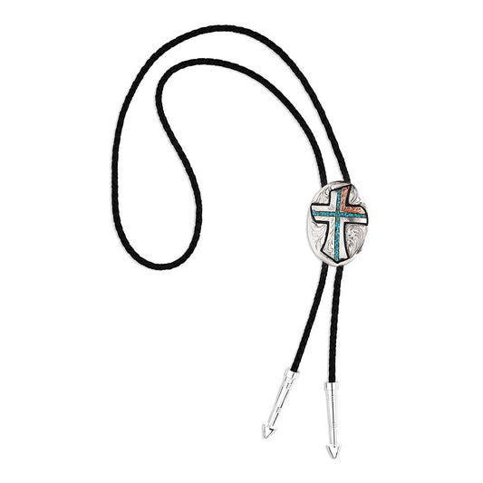 Montana Silversmiths Inner Light Cross Turquoise Bolo Tie