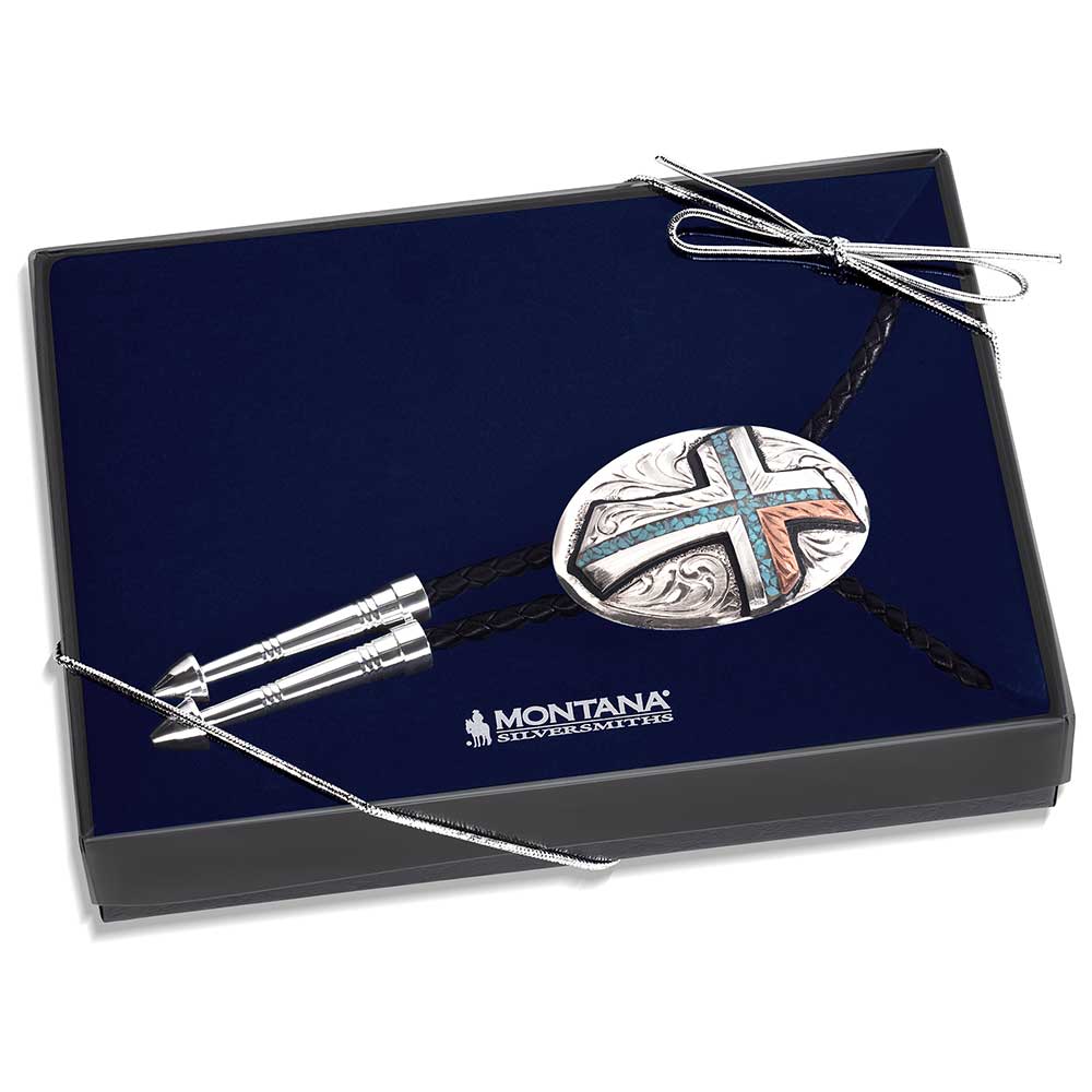 Montana Silversmiths Inner Light Cross Turquoise Bolo Tie