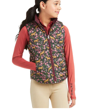 Ariat Youth Emma Reversible Insulated Vest Ponies & Floral in Navy/Mulberry