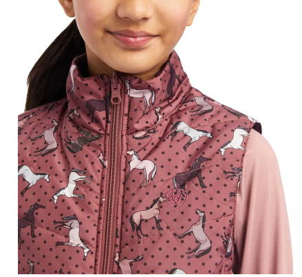 Ariat Youth Bella Reversible Insulated Vest in Wild Ginger Ponies & Mulberry