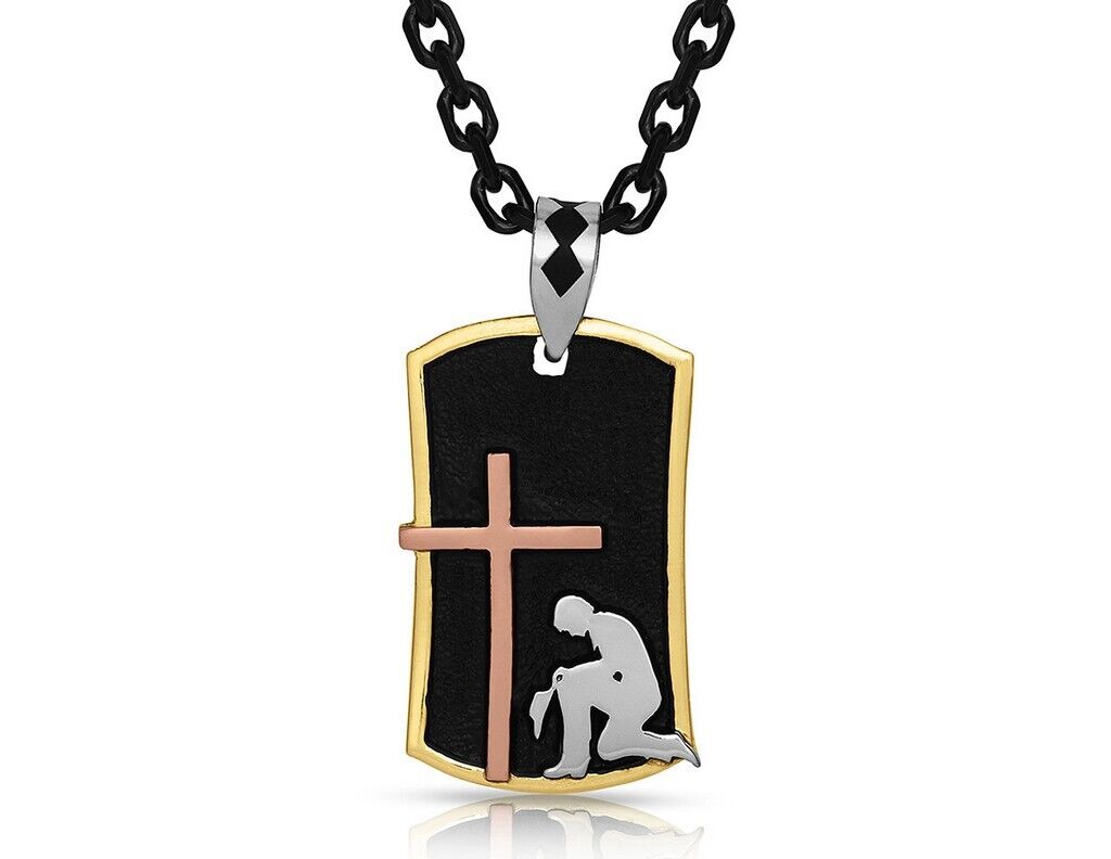 Montana Silversmiths Men's Christian Faith Freedom Dog Tag Necklace (Kneeling at The Cross)