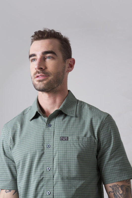 Kimes Ranch Jeans Men's Spyglass Short Sleeve Mini Check Sage Dress Shirt