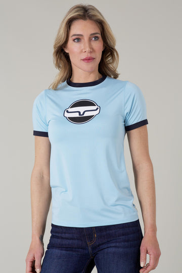 Kimes Ranch Women's Union Ringer Tech Tee - Lite Blue