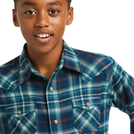collar of blue plaid shirt