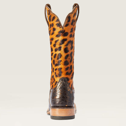 Donatella Chocolate Caiman Leopard Hair-on Western Boot