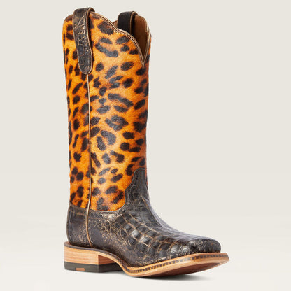 Donatella Chocolate Caiman Leopard Hair-on Western Boot