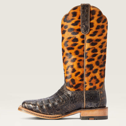 Donatella Chocolate Caiman Leopard Hair-on Western Boot