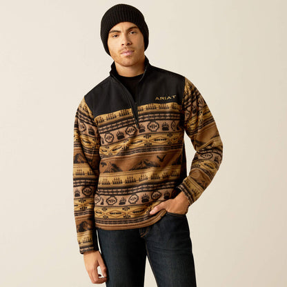 Ariat Men's Basis 2.0 1/4 Zip Sweatshirt Brown Scenic Serape * Soft SMOOTH Sherpa Lining