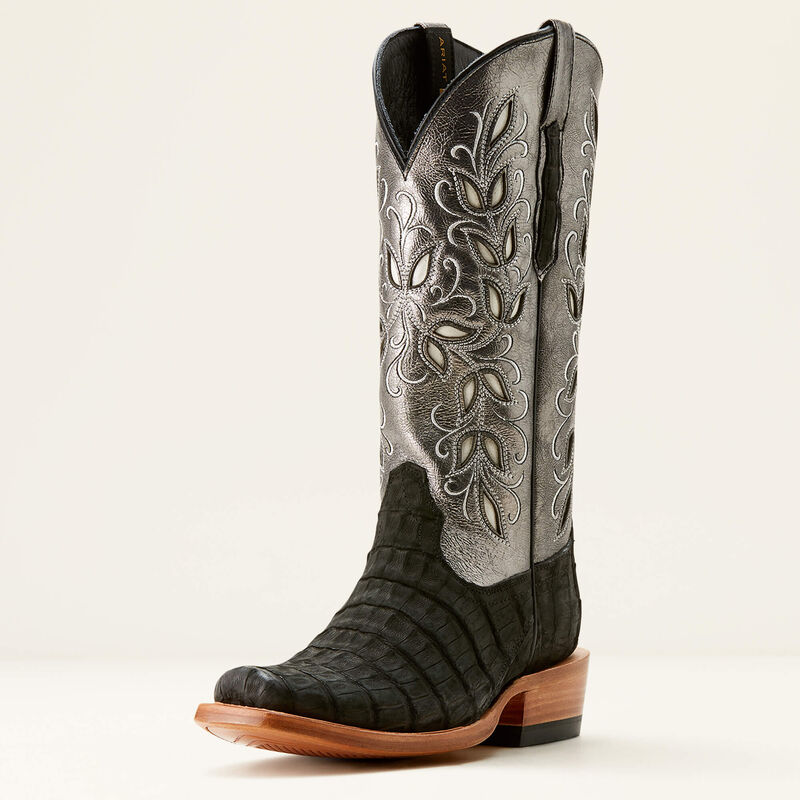 Ariat Women's EXOTIC BLACK SUEDED CAIMAN BELLY Futurity Silk Western Boot! WOW!!!