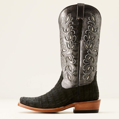 Ariat Women's EXOTIC BLACK SUEDED CAIMAN BELLY Futurity Silk Western Boot! WOW!!!