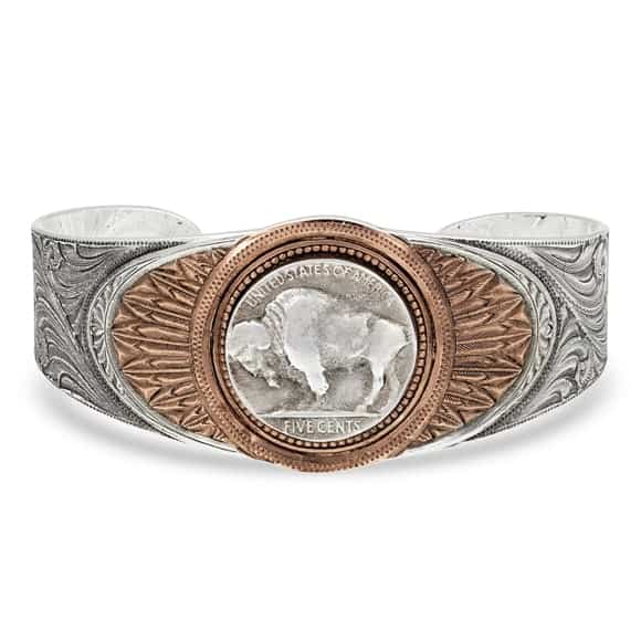 Montana Silversmiths Buffalo Feather Prairie Dancers Cuff Bracelet, BC1109RG