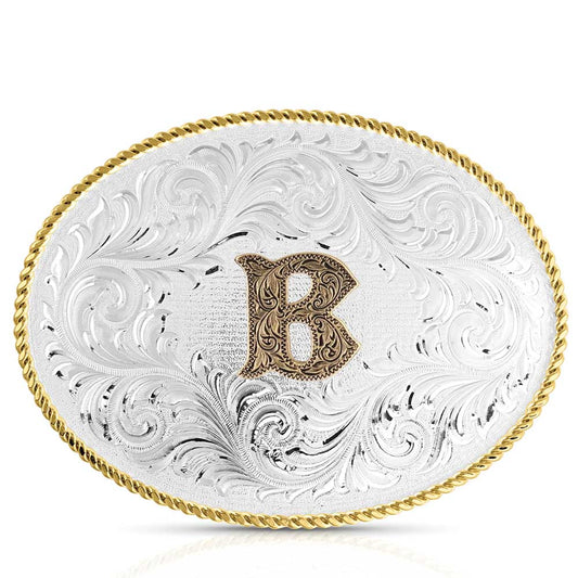 Montana Silversmiths Classic Western Oval Two-Tone Initial Belt Buckle - B