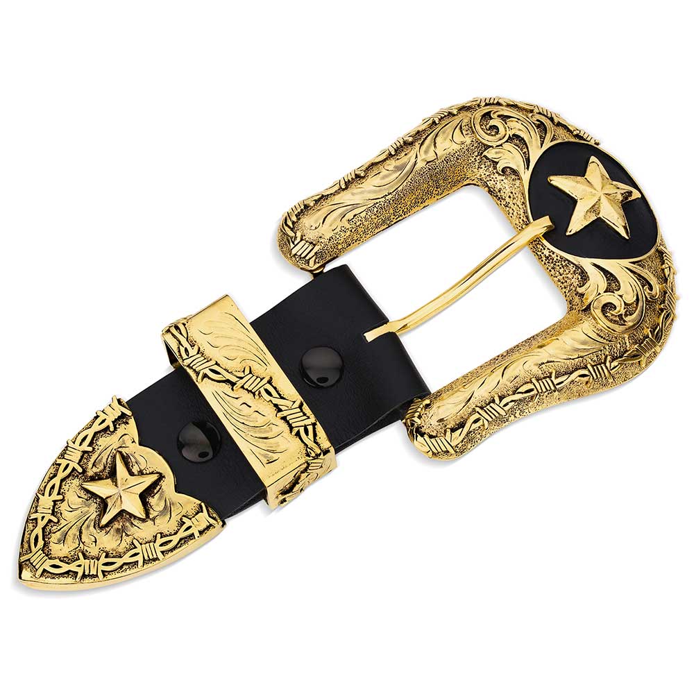 Montana Silversmiths Lonestar 3 Piece Yellow Gold Belt Buckle Set