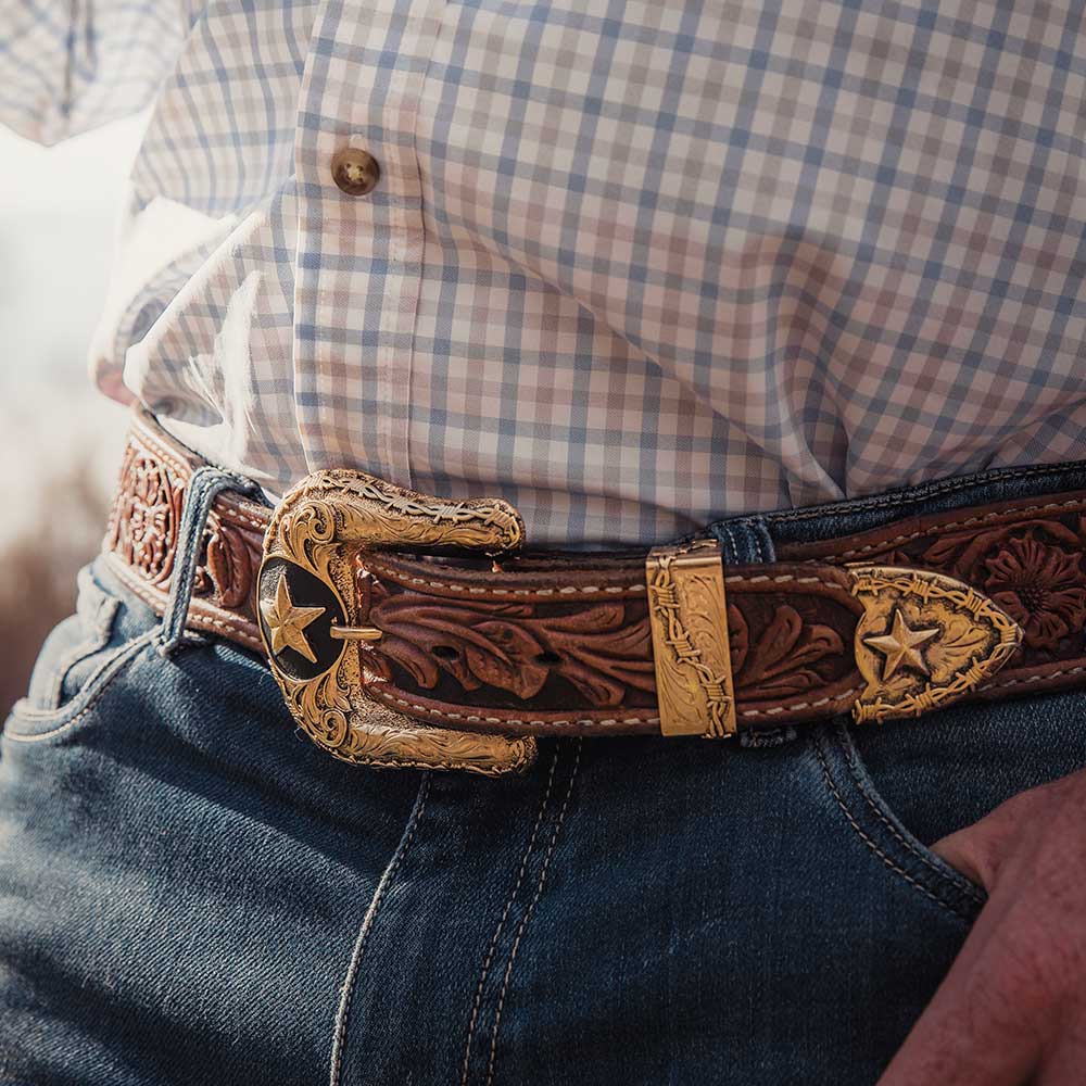 Montana Silversmiths Lonestar 3 Piece Yellow Gold Belt Buckle Set