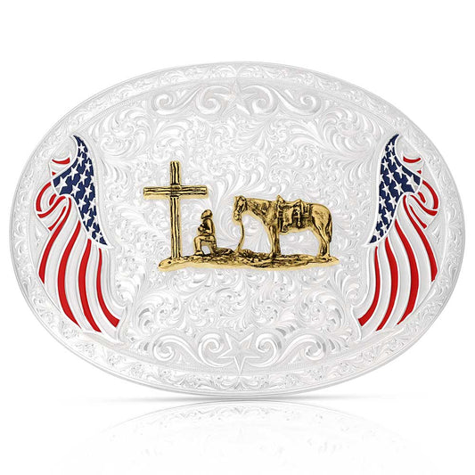 Montana Silversmiths American Made Freedom Buckle with Christian Cowboy
