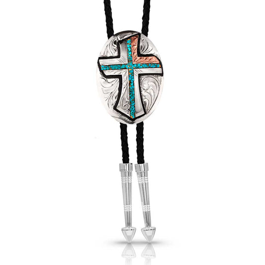 Montana Silversmiths Inner Light Cross Turquoise Bolo Tie