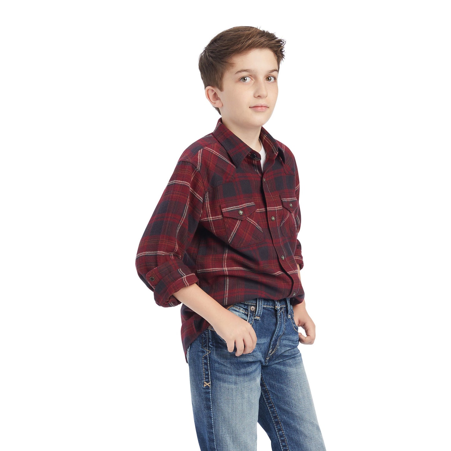 Ariat Kids Heath Retro Long Sleeve Western Plaid Phantom Snap Shirt #10041690