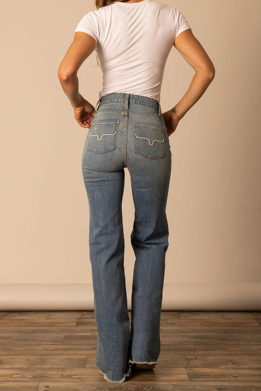 Kimes Ranch Jeans Women's HIGH RISE Stovepipe Raw Hem OLIVIA Flare Jeans