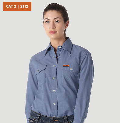 Wrangler Women's FR Denim Work Shirt - Western Inspired Snap Flame Resistant