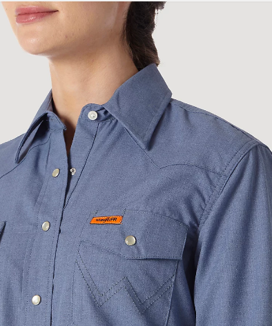 Wrangler Women's FR Denim Work Shirt - Western Inspired Snap Flame Resistant