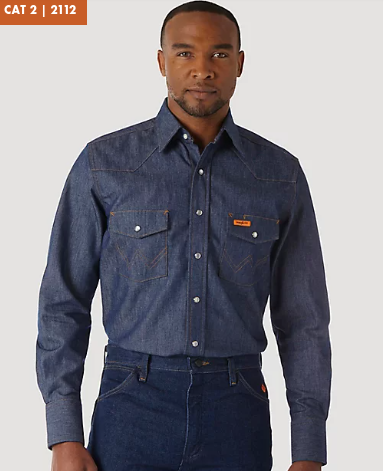 Wrangler Men's FR Flame Resistant Western Denim Snap Work Shirt BIG & TALL
