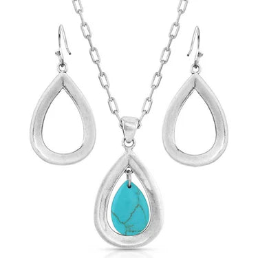 Montana Silversmiths Roadrunner Silver & Turquoise Scalloped Jewelry Set JS5129