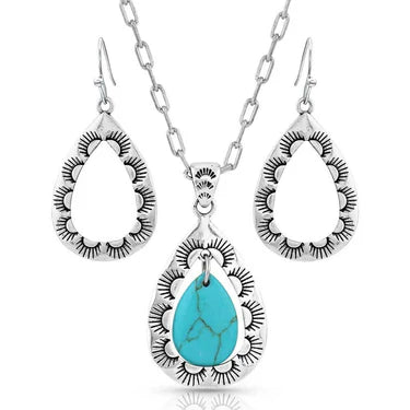 Montana Silversmiths Roadrunner Silver & Turquoise Scalloped Jewelry Set JS5129
