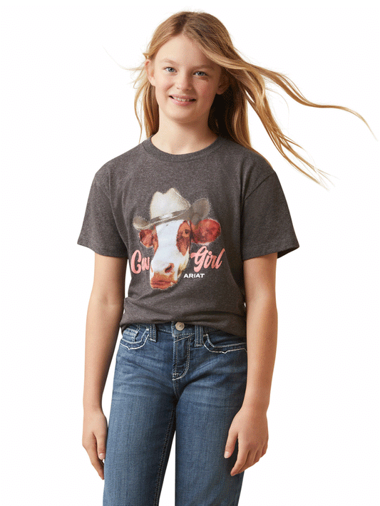 Ariat Girls Charcoal Heather Cow Girl T-Shirt 10045457
