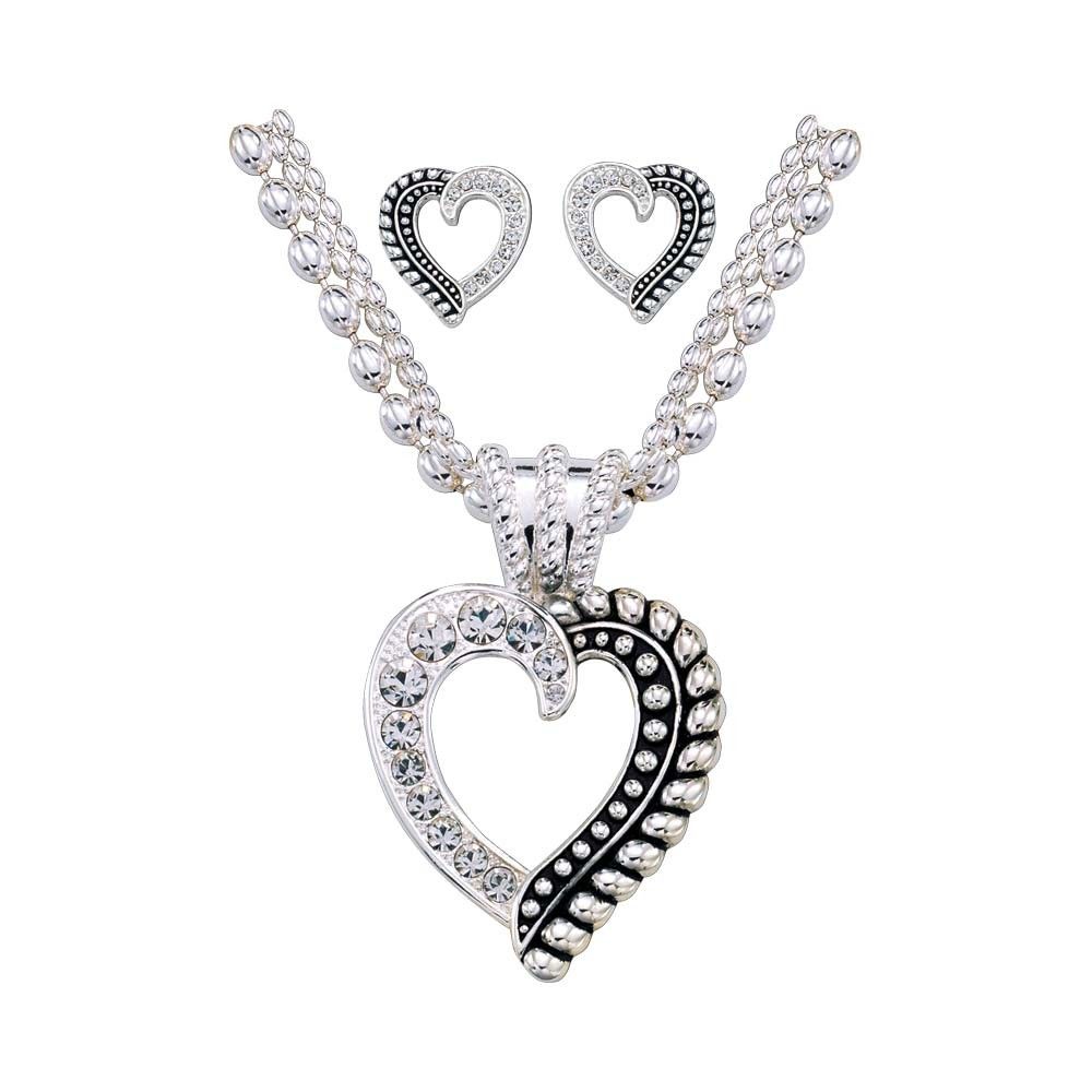 Montana Silversmiths Twisted Rope/Crystals Heart Jewelry Set SHOW STOPPER