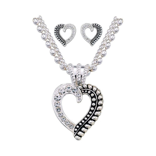 Montana Silversmiths Twisted Rope/Crystals Heart Jewelry Set SHOW STOPPER